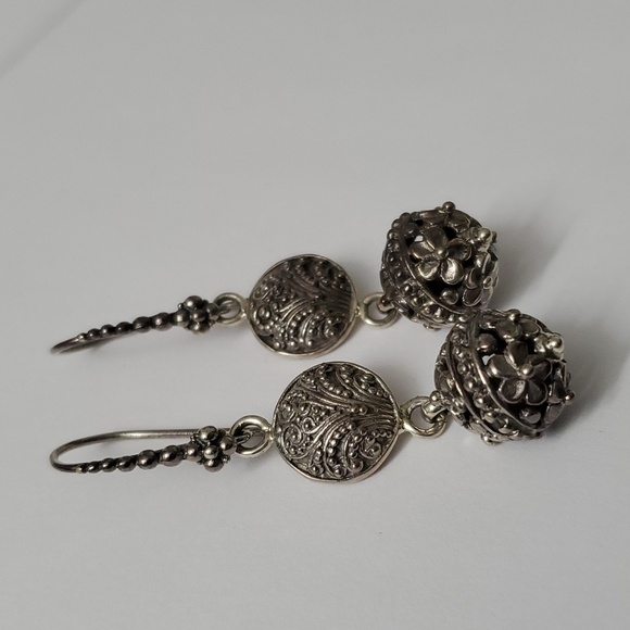 Sterling Silver 925 Artistic Oxidized Bead SARDA Earrings - Picture 2 of 6